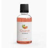Glasfles geurolie guave met roze guava-geur en zwarte dop voor aromatherapie